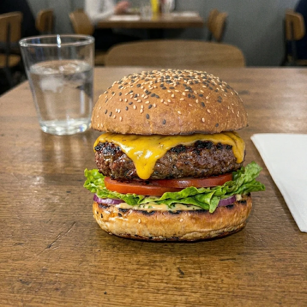 Foto original de la hamburguesa tomada con móvil
