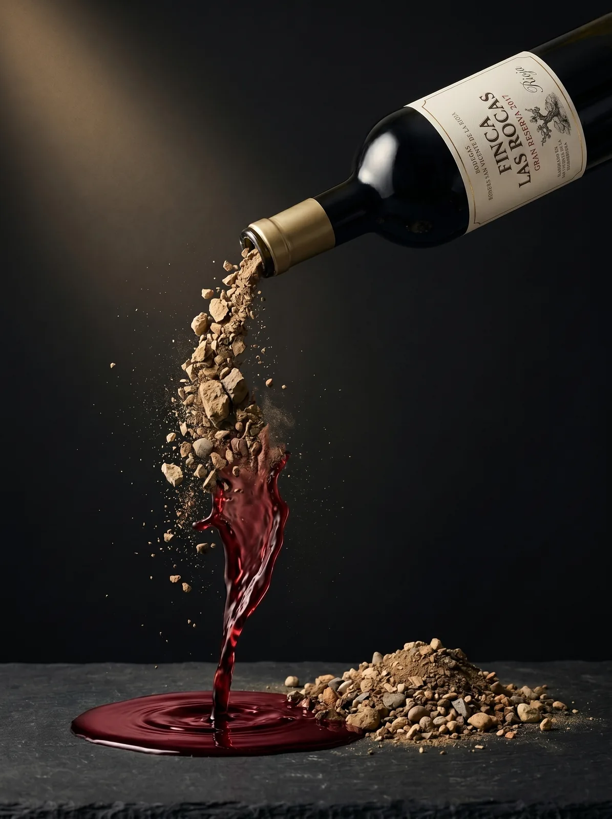 Concepto de la tierra de Rioja Alavesa transformándose en vino al servirse
