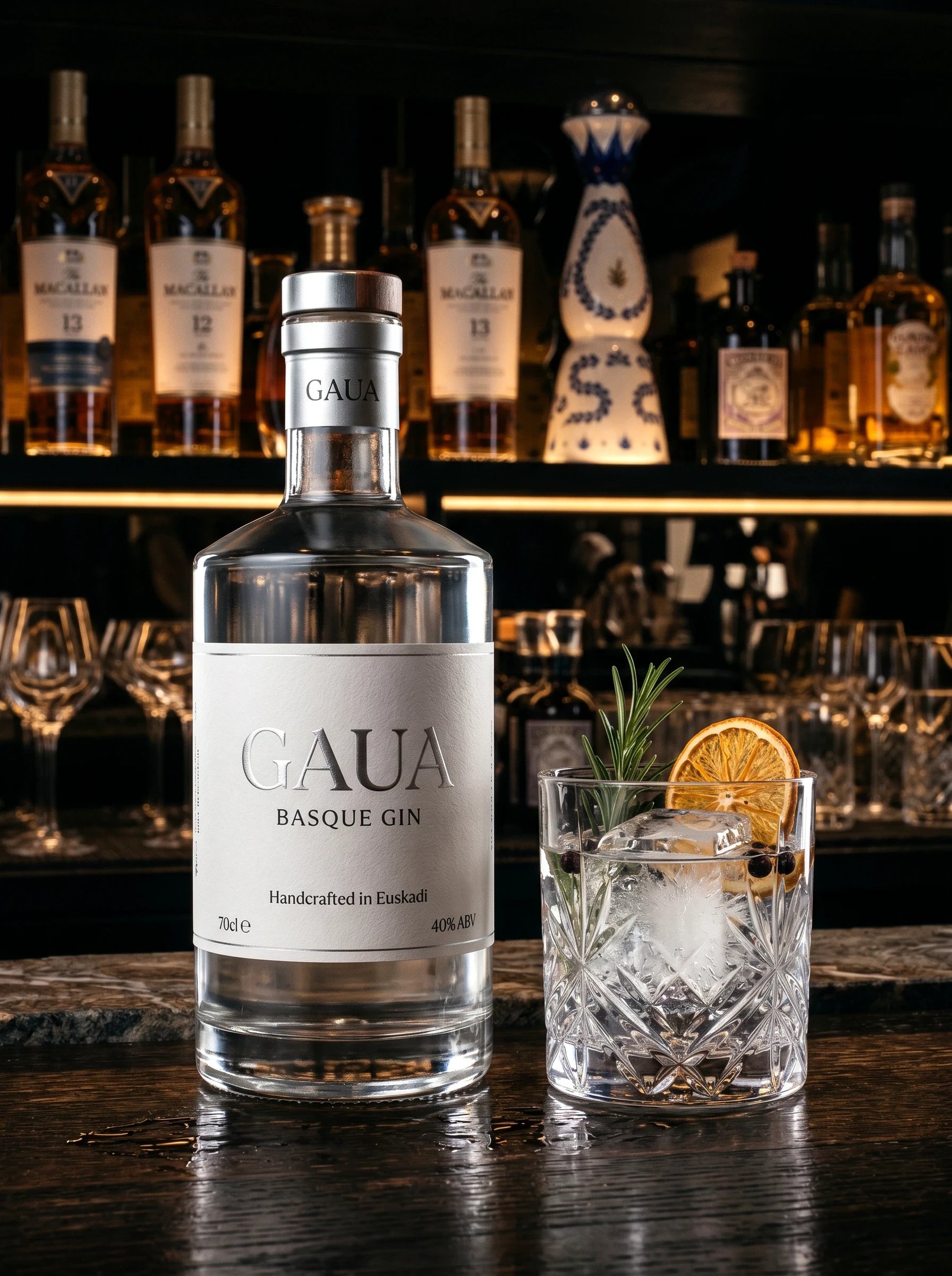 Gaua Basque Gin, fotografía de producto con IA