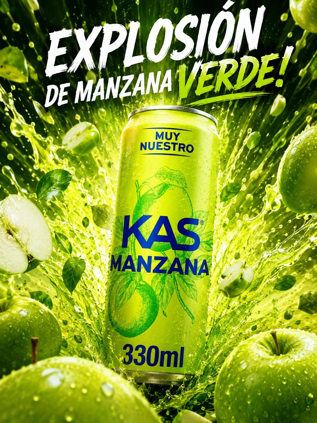 Kas manzana, fotografía de bebida con IA